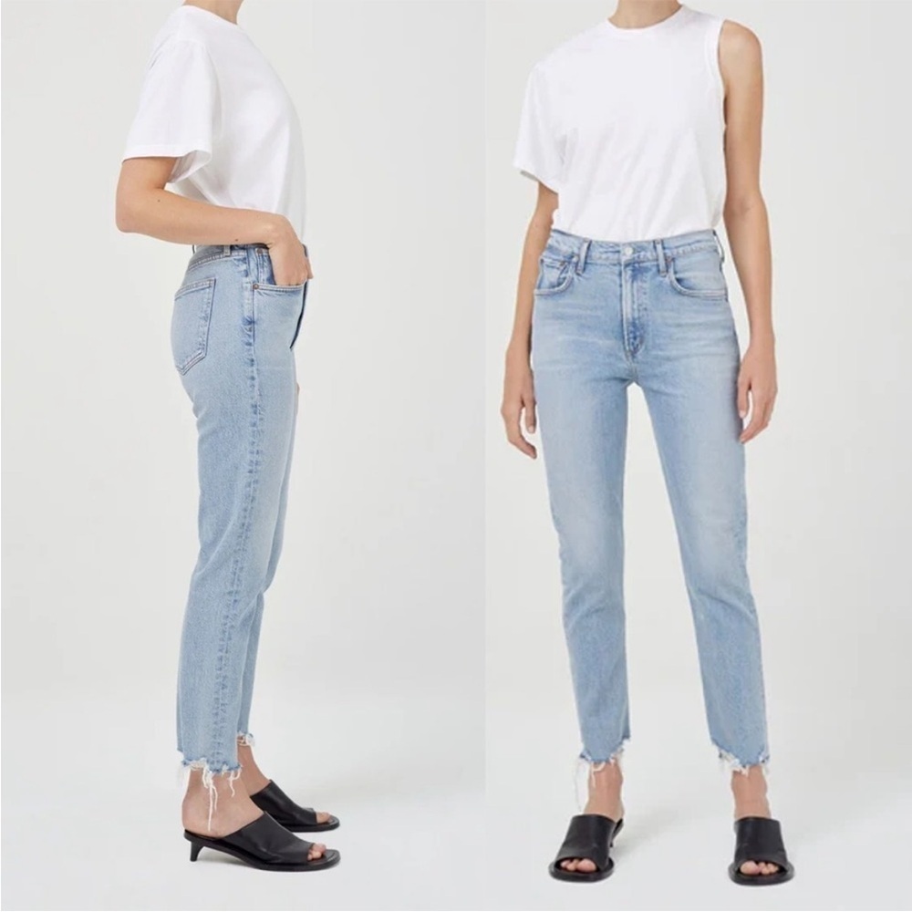 AGOLDE Merrel Jeans Astray High Rise Crop Light Wash Distressed Hem Denim 25